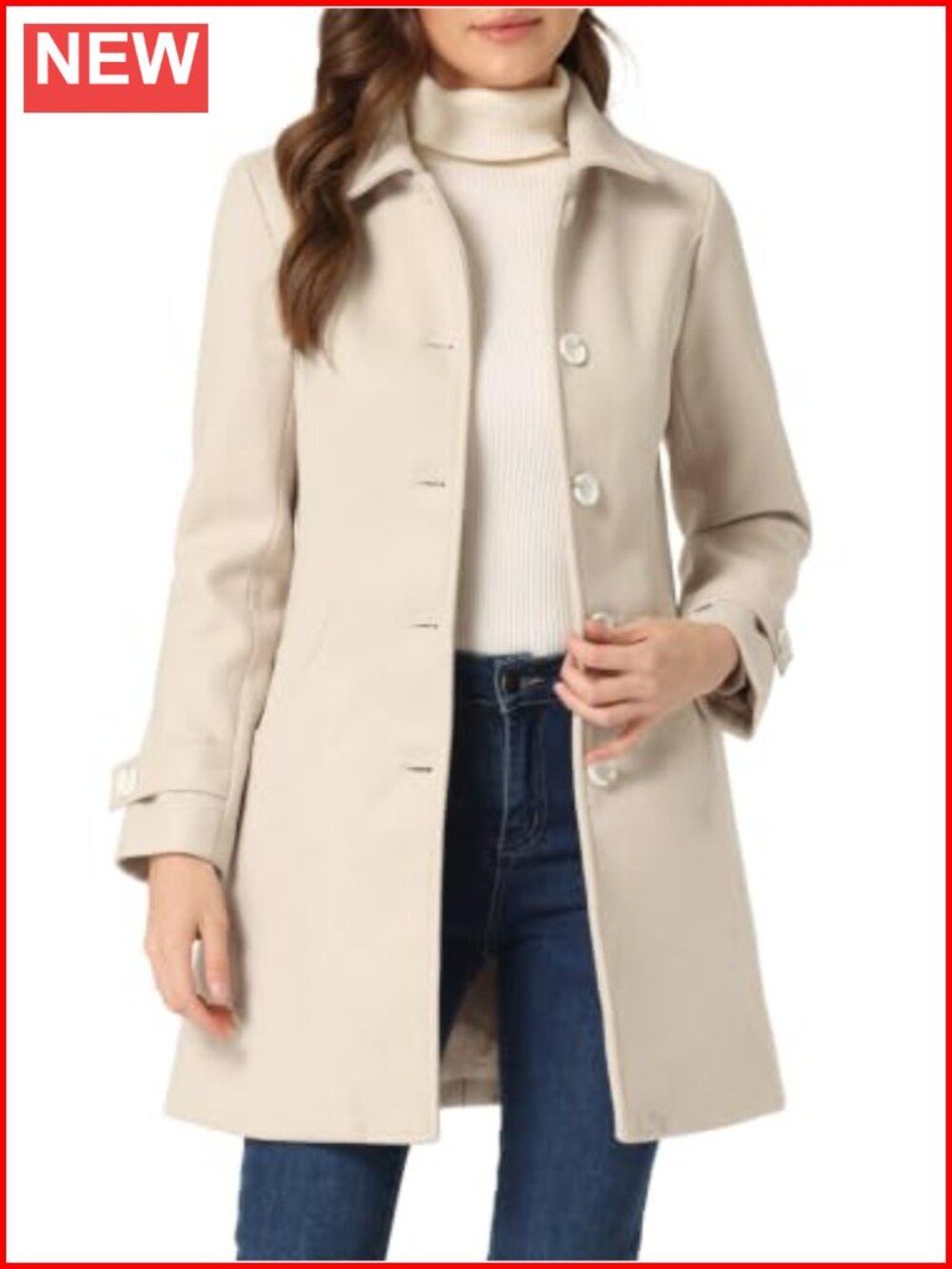 Allegra K Women's Peter Pan Collar Single Breasted Pea Coat